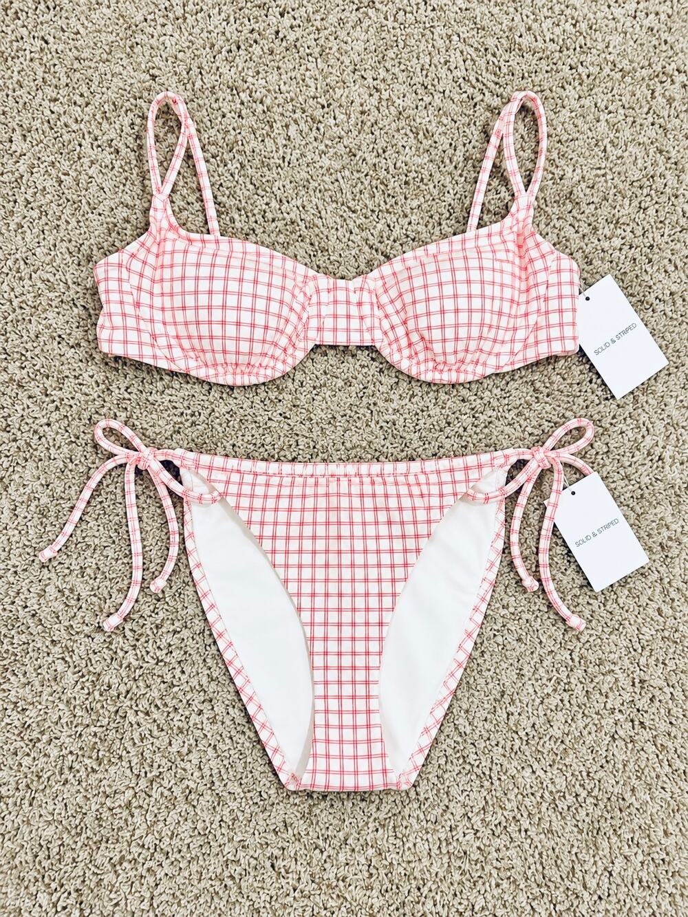 New with tag solid and striped red and white bikini size small